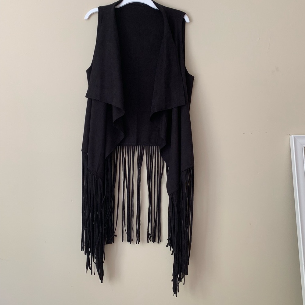 Black suede fringe vest